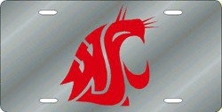 Washington State Cougars Silver Laser Cut License Plate