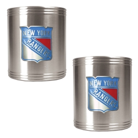 New York Rangers 2pc Stainless Steel Can Holder Set- Primary Logo
