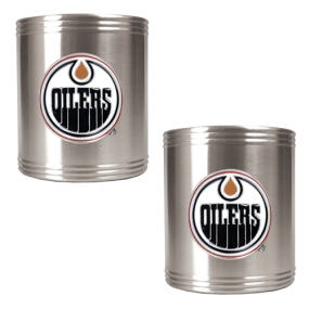 Edmonton Oilers 2pc Stainless Steel Can Holder Set- Primary Logo