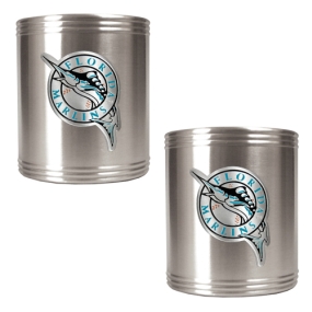 Florida Marlins 2pc Stainless Steel Can Holder Set- Primary Logo