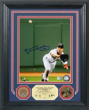 Jacoby Ellsbury "Autographed" Photomint w/ Gold and Infield Dirt Coins