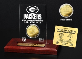 Green Bay Packers 4-Time Champions 24KT Gold Coin Engraved Acrylic Desk Top