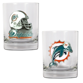 Miami Dolphins 2pc Rocks Glass Set