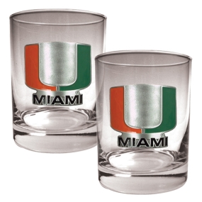 Miami Hurricanes 2pc Rocks Glass Set