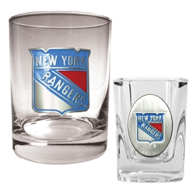 New York Rangers Rocks Glass & Square Shot Glass Set