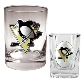 Pittsburgh Penguins Rocks Glass & Square Shot Glass Set