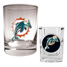 Miami Dolphins Rocks Glass & Shot Glass Set