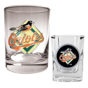 Baltimore Orioles Rocks Glass & Square Shot Glass Set