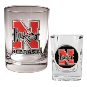 Nebraska Cornhuskers Rocks Glass & Shot Glass Set