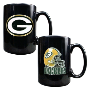 Green Bay Packers 2PC COFFEE MUG SET-HELMET/PRIMARY LOGO