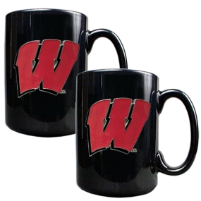 Wisconsin Badgers 2pc Black Ceramic Mug Set