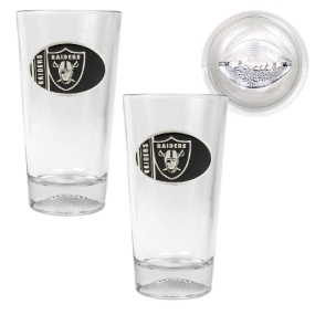 Oakland Raiders 2pc Pint Ale Glass Set with Football Bottom