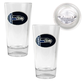 Seattle Seahawks 2pc Pint Ale Glass Set with Football Bottom
