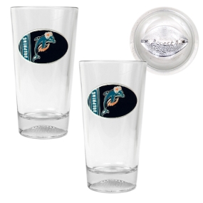 Miami Dolphins 2pc Pint Ale Glass Set with Football Bottom