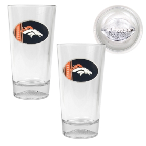 Denver Broncos 2pc Pint Ale Glass Set with Football Bottom