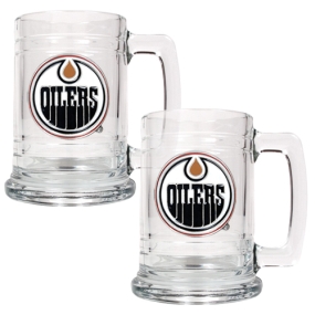 Edmonton Oilers 2pc 15oz Glass Tankard Set- Primary Logo