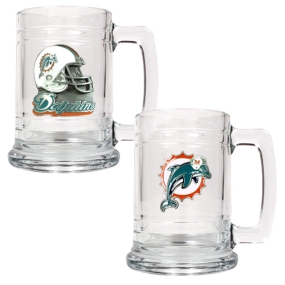 Miami Dolphins 2pc 15oz Glass Tankard Set