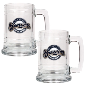 Milwaukee Brewers 2pc 15oz Glass Tankard Set- Primary Logo
