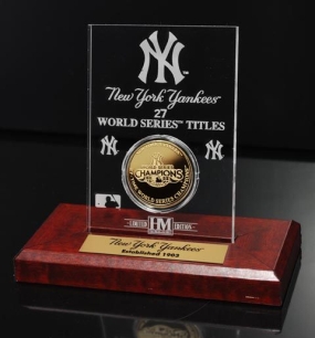 New York Yankees 24KT Gold Coin 27 World Series Titles Etched Acrylic