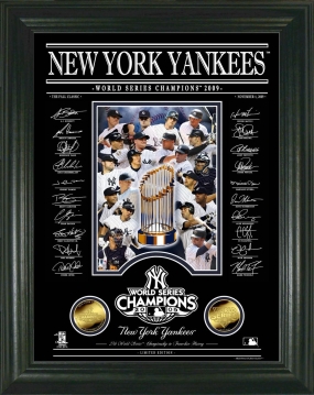 New York Yankees 2009 World Series Champions 24KT Gold Coin Archival Etched Signature Glass