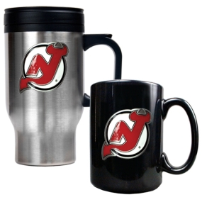 New Jersey Devils Stainless Steel Travel Mug & Black Ceramic Mug Set