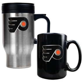 Philadelphia Flyers Stainless Steel Travel Mug & Black Ceramic Mug Set