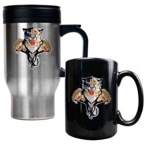 Florida Panthers Stainless Steel Travel Mug & Black Ceramic Mug Set
