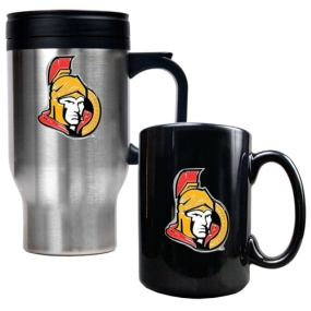 Ottawa Senators Stainless Steel Travel Mug & Black Ceramic Mug Set