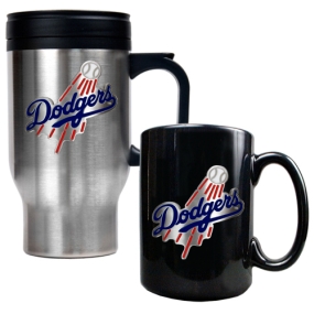 Los Angeles Dodgers Stainless Steel Travel Mug & Black Ceramic Mug Set