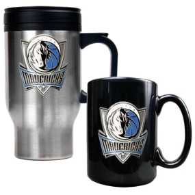 Dallas Mavericks Stainless Steel Travel Mug & Black Ceramic Mug Set