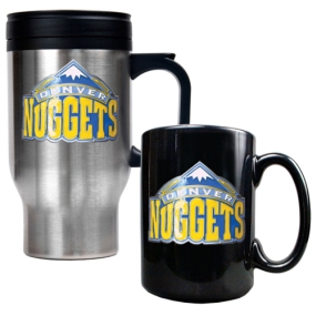 Denver Nuggets Stainless Steel Travel Mug & Black Ceramic Mug Set