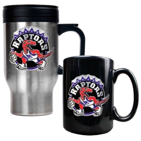 Toronto Raptors Stainless Steel Travel Mug & Black Ceramic Mug Set