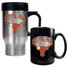Texas Longhorns Stainless Steel Travel Mug & Ceramic Mug Set