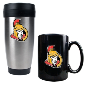 Ottawa Senators Stainless Steel Travel Tumbler & Black Ceramic Mug Set