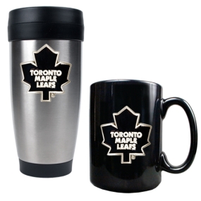Toronto Maple Leafs Stainless Steel Travel Tumbler & Black Ceramic Mug Set