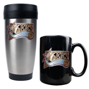Philadelphia 76ers Stainless Steel Travel Tumbler & Black Ceramic Mug Set