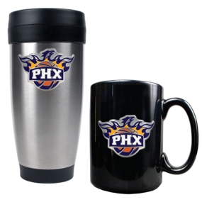 Phoenix Suns Stainless Steel Travel Tumbler & Black Ceramic Mug Set