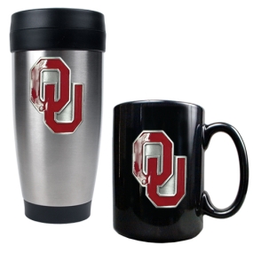Oklahoma Sooners Stainless Steel Travel Tumbler & Ceramic Mug Set