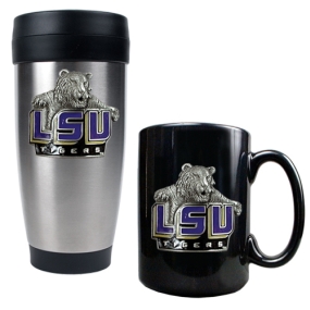 LSU Tigers Stainless Steel Travel Tumbler & Ceramic Mug Set